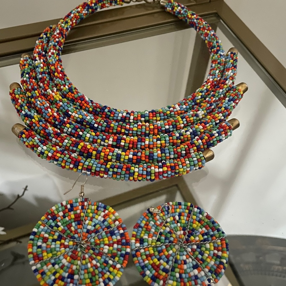 Beaded necklace and earrings